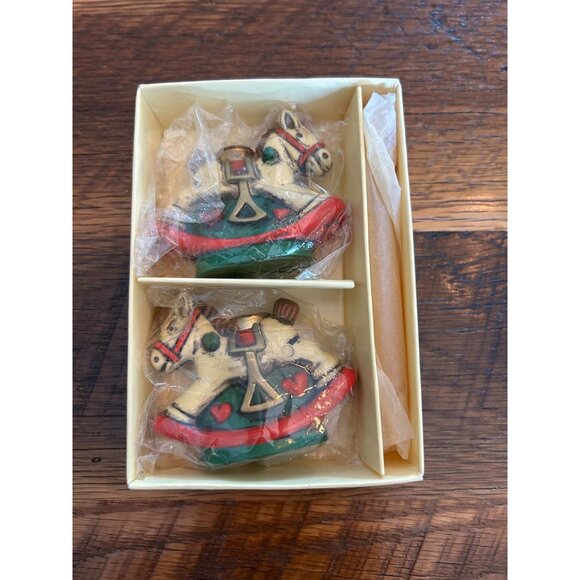 Vintage Rocking Horse Candle Holders - Set Of 2 Hand-Painted With Original Box C - Picture 2 of 11